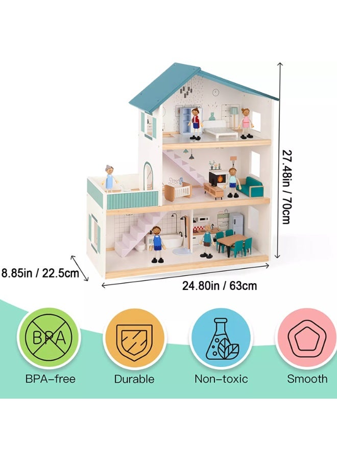 توكي توي لعبة لعب تخيلي – بيت دمى خشبي كبير للأطفالTOOKY TOY - Image 4